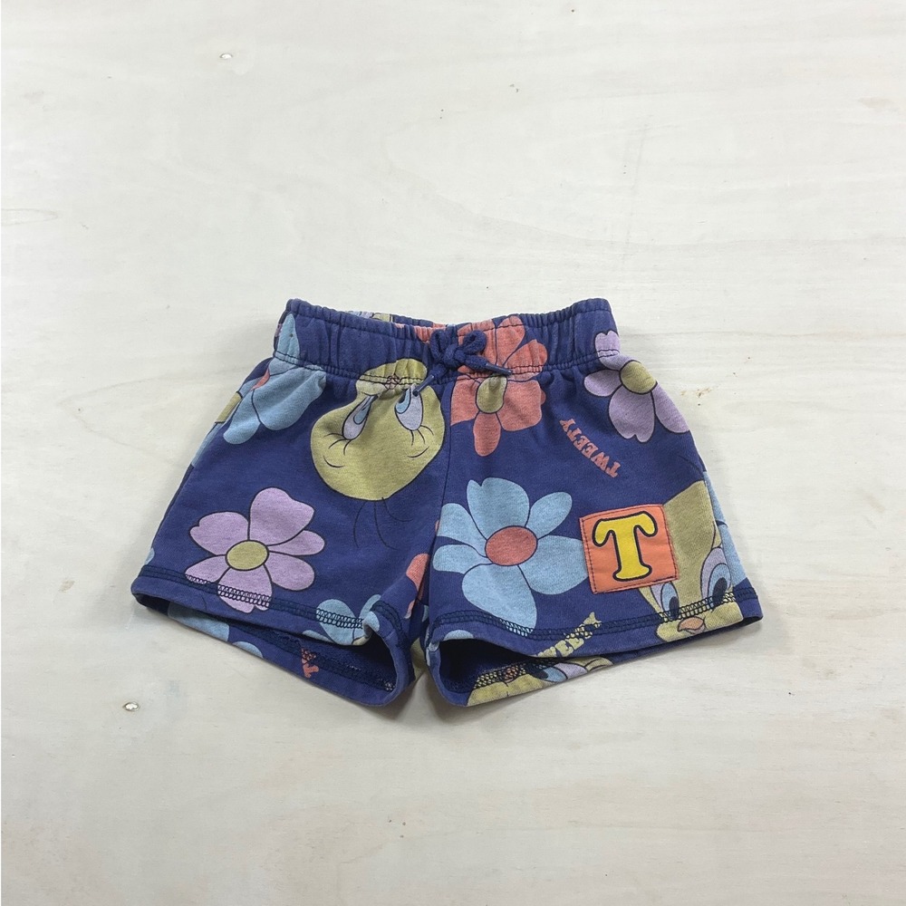 Looney Tunes Tweety Bird Baby Girls Floral Shorts Navy Blue 12M FL2345124TW